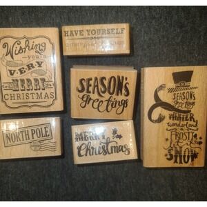 Doodle‎ Stamp & Tag Set 6pc Christmas Wood Mounted Rubber Stamps Holiday 2020